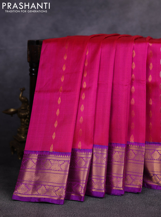 Pure uppada silk saree pink and purple with allover silver & gold zari woven buttas and zari woven border