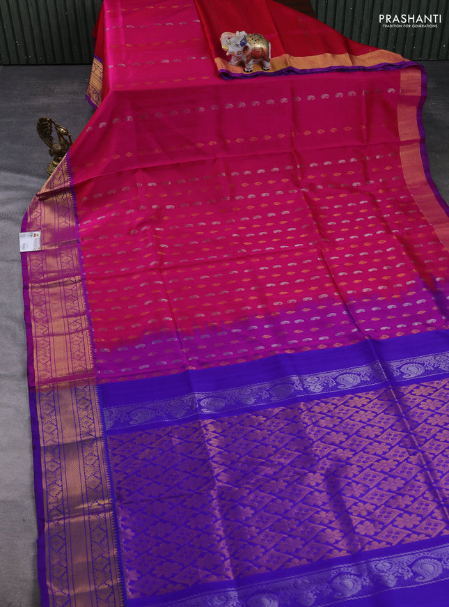 Pure uppada silk saree pink and purple with allover silver & gold zari woven buttas and zari woven border