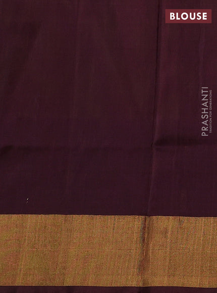 Pure uppada silk saree dual shade of pinkish mustard yellow and dark magenta pink with allover silver & gold zari weaves & buttas and long zari woven border