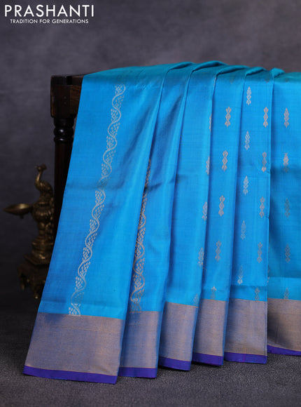 Pure uppada silk saree cs blue and purple with allover silver & gold zari weaves & buttas and zari woven border