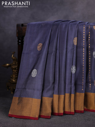 Pure uppada silk saree grey and maroon with allover silver & gold zari woven buttas and zari woven border