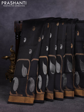 Pure uppada silk saree black with allover silver & gold zari woven paisley buttas and zari woven border