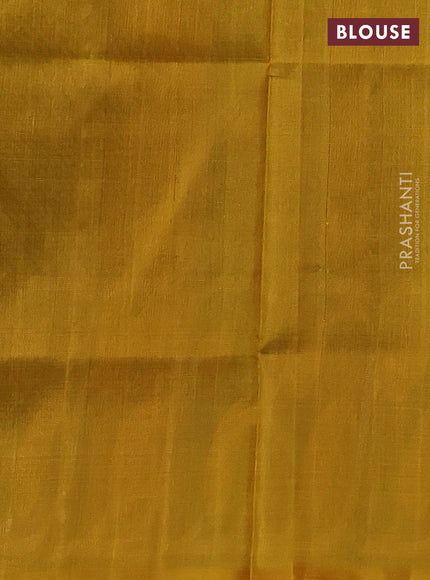 Pure uppada silk saree green and mustard yellow with allover silver & gold zari woven paisley buttas and zari woven border