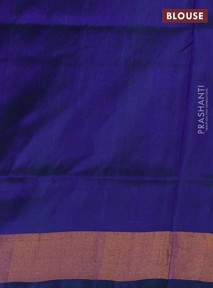 Pure uppada silk saree dual shade of bluish green with allover silver & gold zari woven buttas and zari woven border