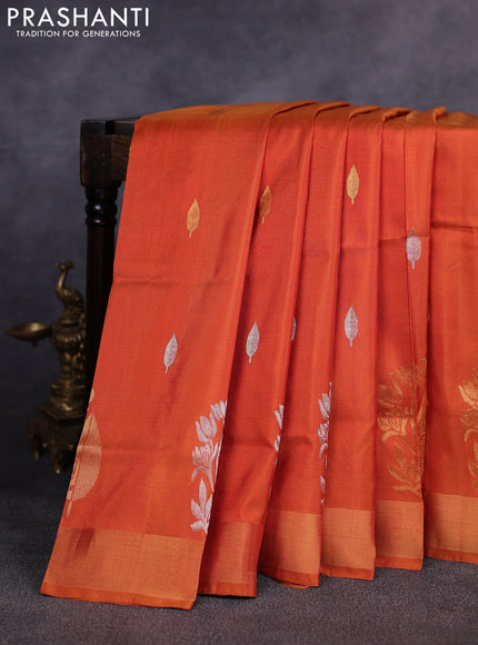 Pure uppada silk saree orange with allover silver & gold zari woven buttas and zari woven border