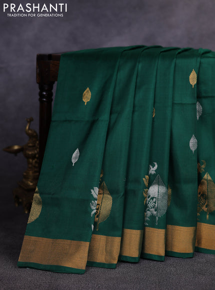 Pure uppada silk saree green with allover silver & gold zari woven buttas and zari woven border