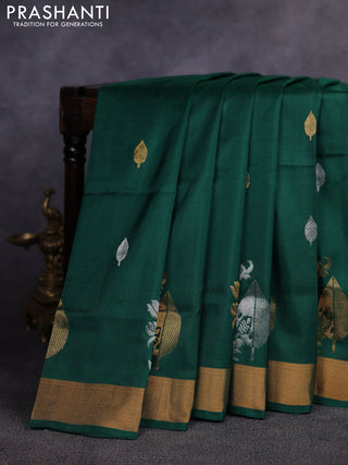 Pure uppada silk saree green with allover silver & gold zari woven buttas and zari woven border