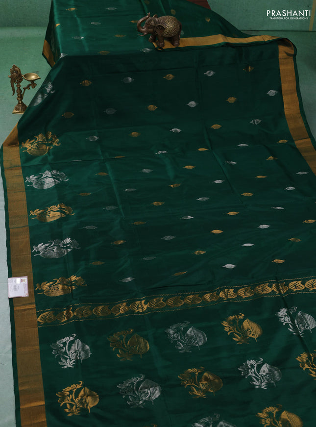 Pure uppada silk saree green with allover silver & gold zari woven buttas and zari woven border
