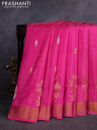 Pure uppada silk saree pink with allover silver & gold zari woven buttas and zari woven border