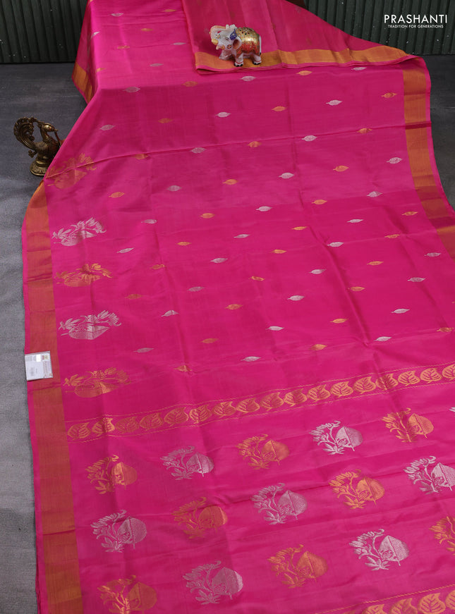 Pure uppada silk saree pink with allover silver & gold zari woven buttas and zari woven border