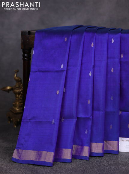 Pure uppada silk saree navy blue with allover silver & gold zari woven buttas and zari woven border