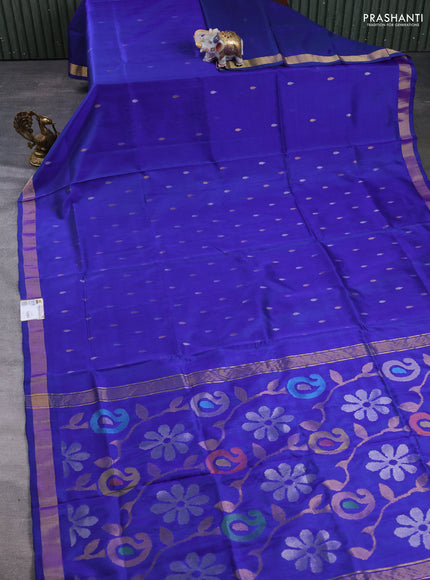 Pure uppada silk saree navy blue with allover silver & gold zari woven buttas and zari woven border
