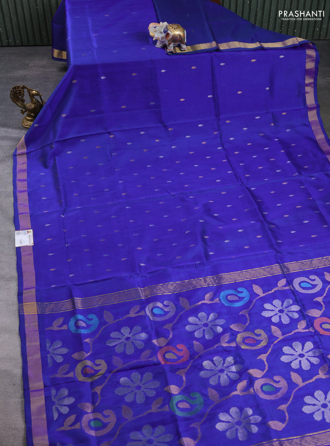 Pure uppada silk saree navy blue with allover silver & gold zari woven buttas and zari woven border