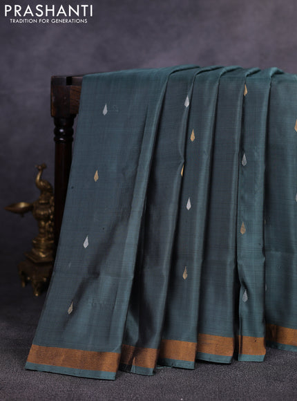 Pure uppada silk saree greyish green with allover silver & gold zari woven buttas and zari woven border