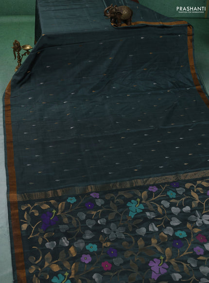 Pure uppada silk saree greyish green with allover silver & gold zari woven buttas and zari woven border