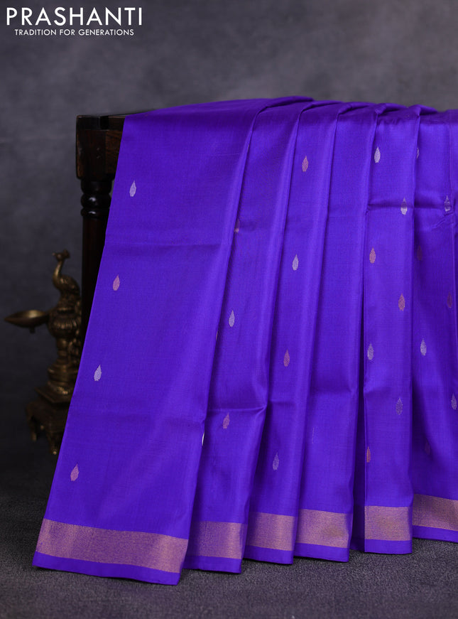 Pure uppada silk saree violet with allover silver & gold zari woven buttas and zari woven border