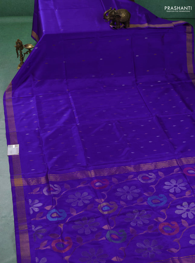 Pure uppada silk saree violet with allover silver & gold zari woven buttas and zari woven border