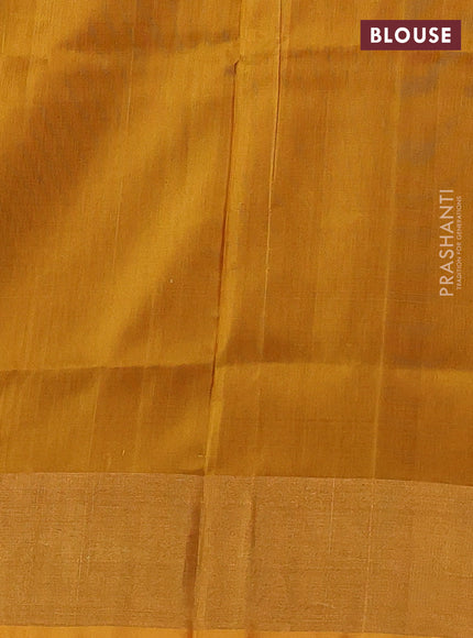 Pure uppada silk saree red and mustard yellow with allover silver & gold zari woven buttas and temple design zari woven border