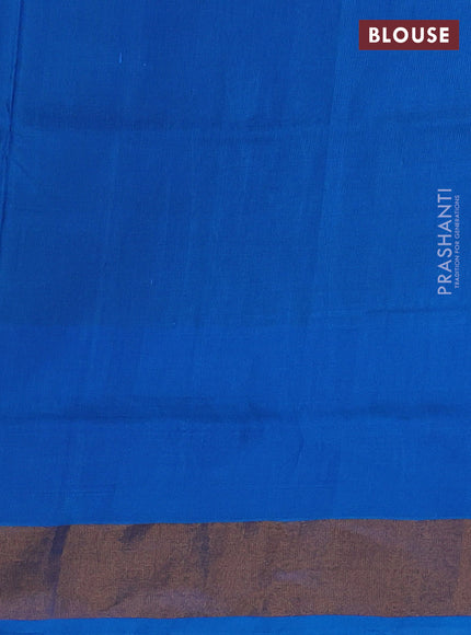 Pure uppada silk saree dual shade of greenish blue and cs blue with allover silver & gold zari woven buttas and temple design zari woven border