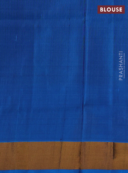 Pure uppada silk saree navy blue and cs blue with allover silver & gold zari woven buttas and temple design zari woven border