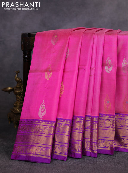 Pure uppada silk saree pink and royal blue with allover silver & gold zari woven buttas and zari woven border