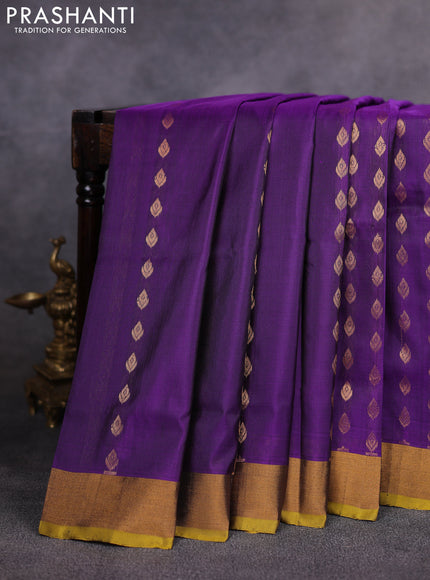 Pure uppada silk saree purple and mustard yellow with allover zari woven buttas and zari woven border