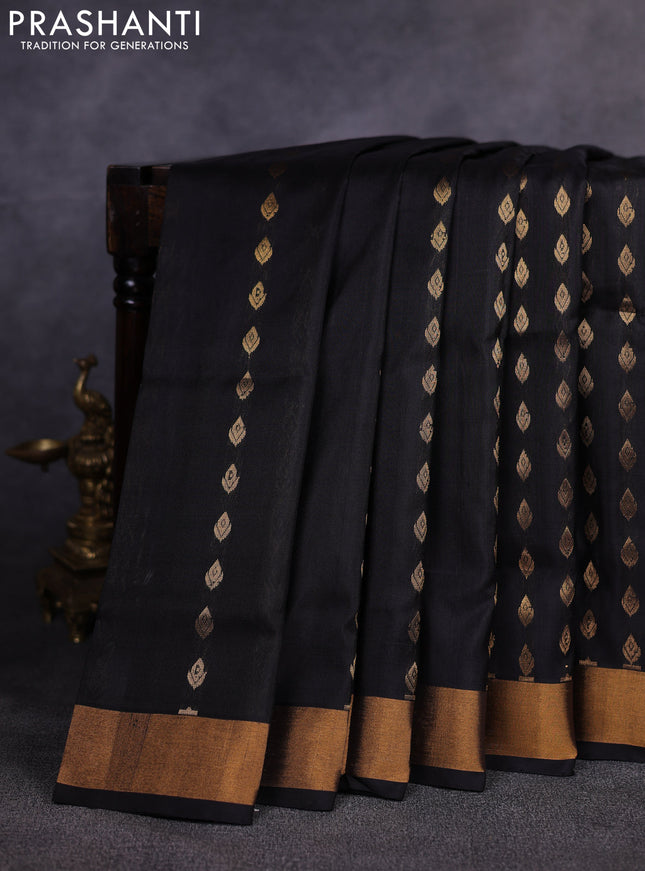 Pure uppada silk saree black with allover zari woven buttas and zari woven border
