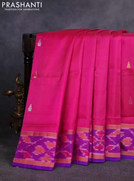 Pure uppada silk saree pink and purple with allover silver zari woven buttas and rettapet ikat zari woven border