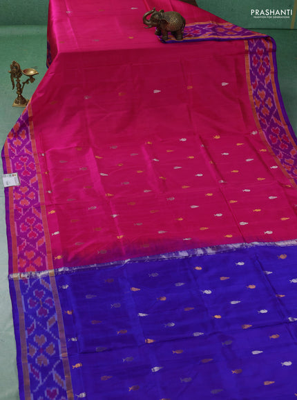 Pure uppada silk saree pink and purple with allover silver zari woven buttas and rettapet ikat zari woven border