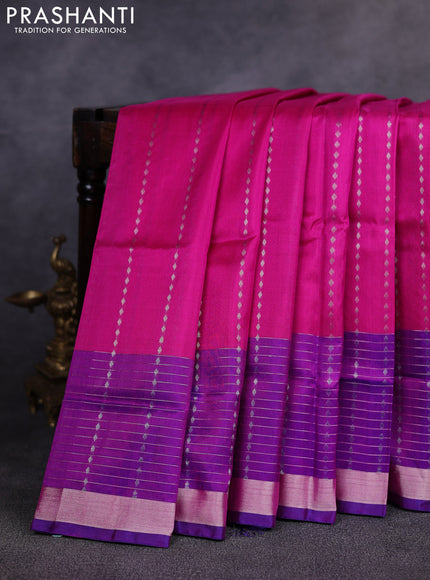 Pure uppada silk saree pink and purple with allover silver zari woven buttas and long zari woven border