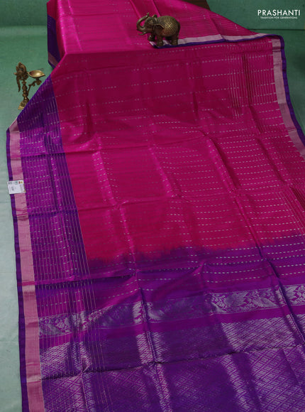 Pure uppada silk saree pink and purple with allover silver zari woven buttas and long zari woven border