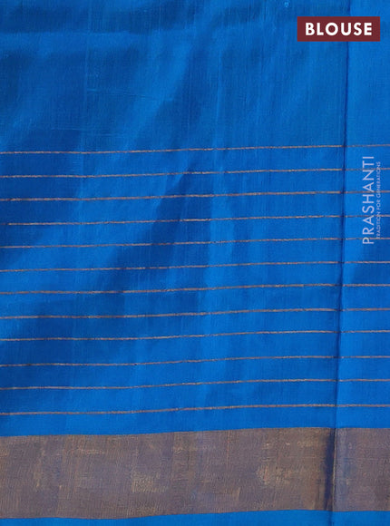 Pure uppada silk saree dual shade of greenish blue and cs blue with allover zari weaves and long zari woven border