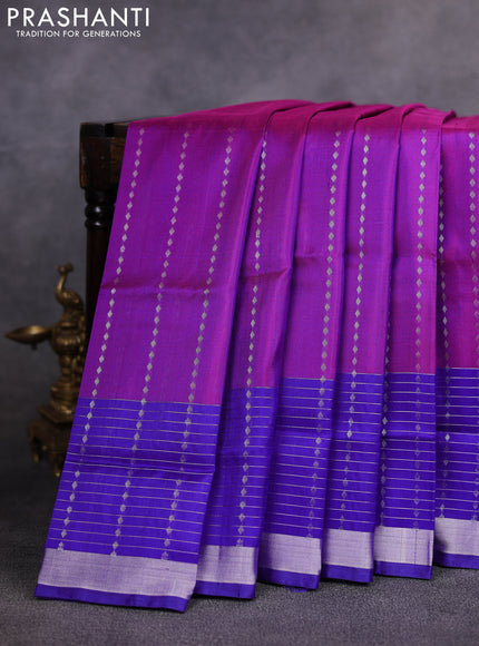 Pure uppada silk saree purple and violet with allover silver zari weaves and long silver zari woven border