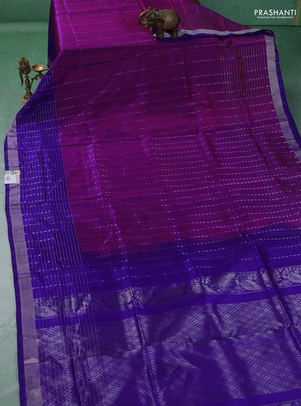 Pure uppada silk saree purple and violet with allover silver zari weaves and long silver zari woven border