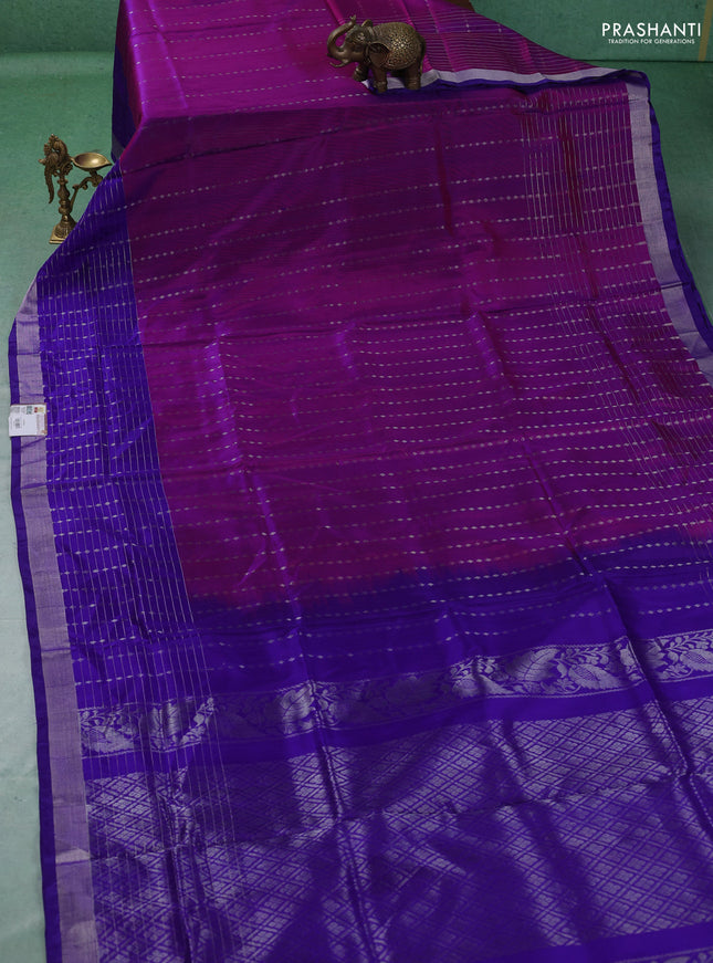 Pure uppada silk saree purple and violet with allover silver zari weaves and long silver zari woven border