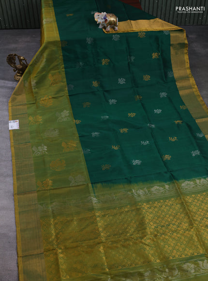 Pure uppada silk saree green and light green with allover silver & gold zari woven buttas and long zari woven butta border