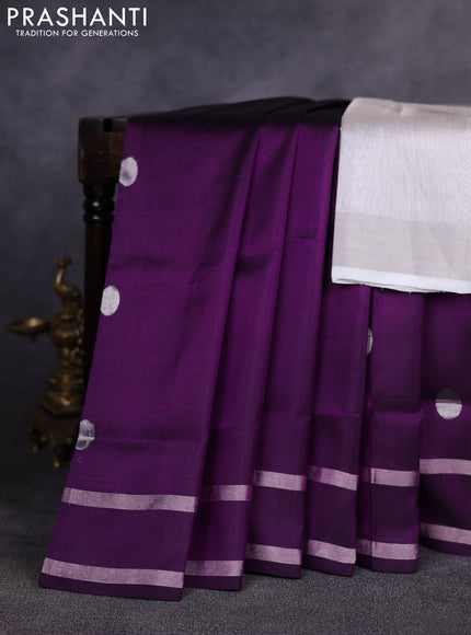 Pure uppada silk saree deep purple with allover silver zari woven coin buttas and rettapet zari woven border
