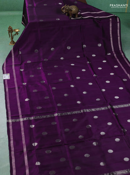 Pure uppada silk saree deep purple with allover silver zari woven coin buttas and rettapet zari woven border