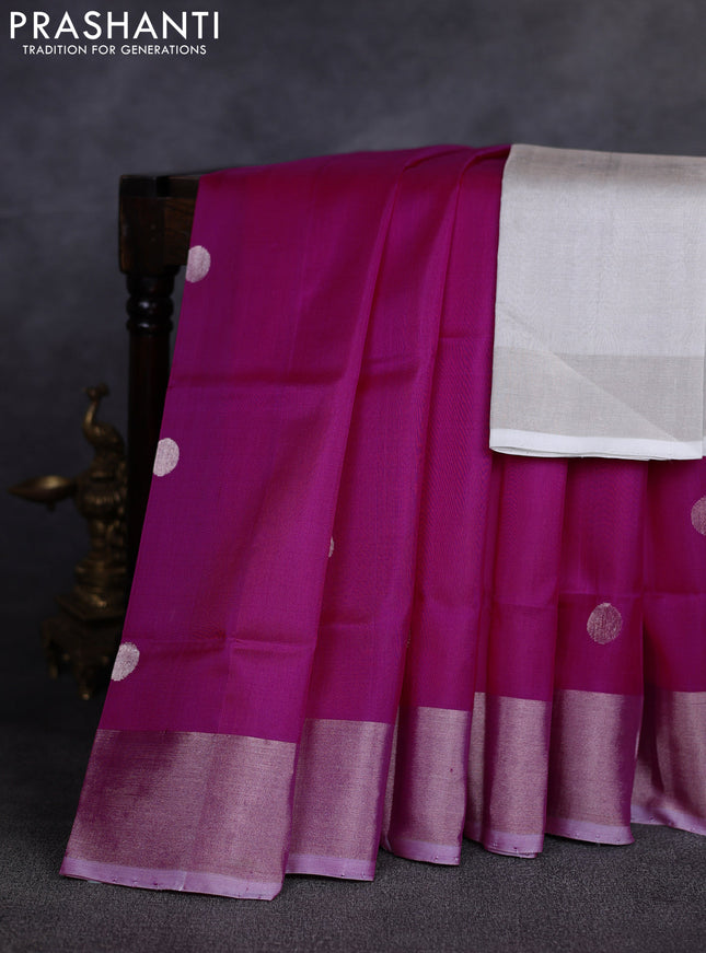 Pure uppada silk saree pink with allover silver zari woven coin buttas and zari woven border