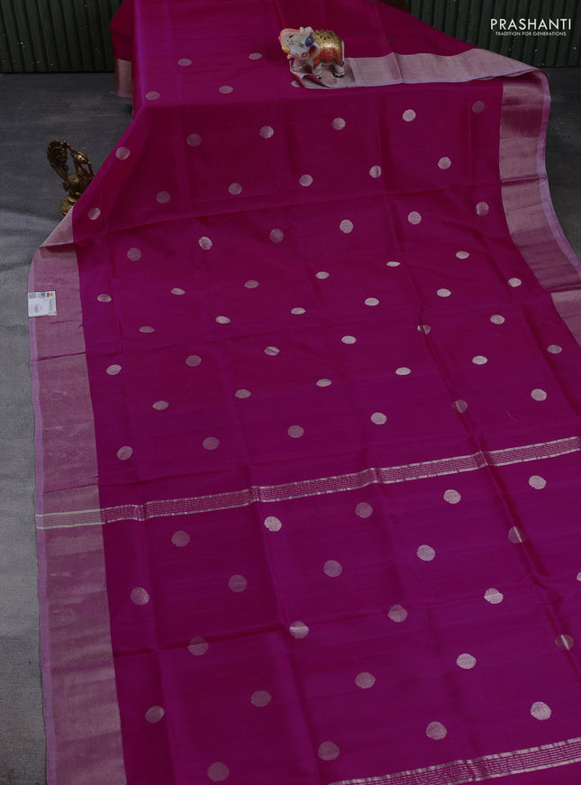 Pure uppada silk saree pink with allover silver zari woven coin buttas and zari woven border