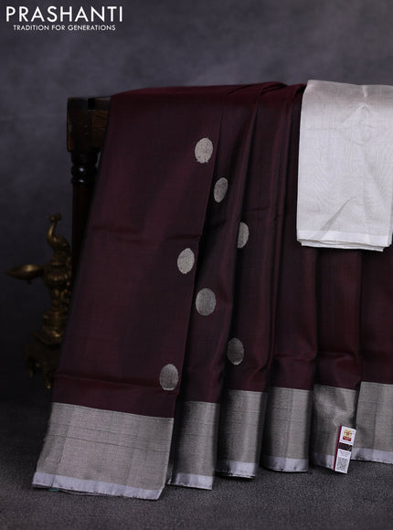 Pure uppada silk saree coffee brown with allover silver zari woven coin buttas and zari woven border