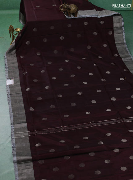 Pure uppada silk saree coffee brown with allover silver zari woven coin buttas and zari woven border
