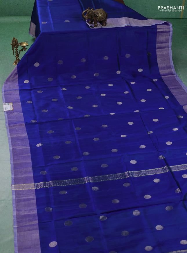 Pure uppada silk saree blue with allover silver zari woven coin buttas and zari woven border