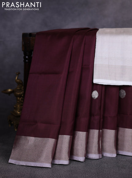 Pure uppada silk saree coffee brown with allover silver zari woven coin buttas and zari woven border