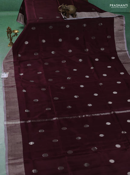 Pure uppada silk saree coffee brown with allover silver zari woven coin buttas and zari woven border