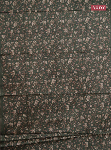 Semi tussar saree green with allover prints and zari woven piping border