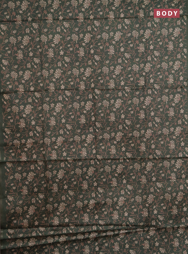 Semi tussar saree green with allover prints and zari woven piping border