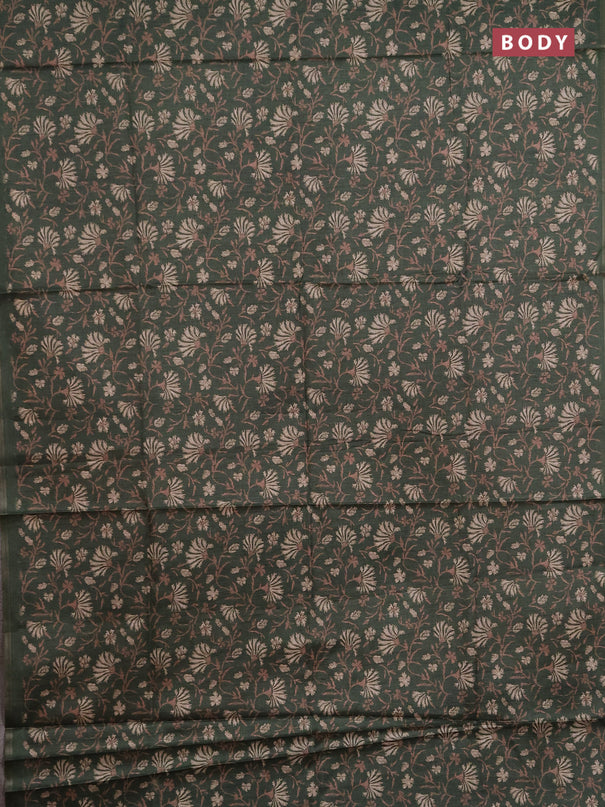 Semi tussar saree green with allover prints and zari woven piping border