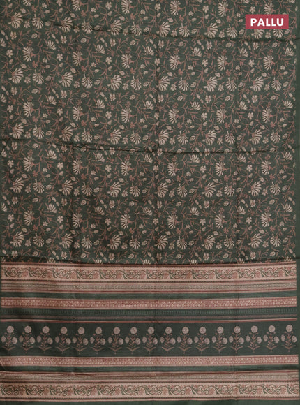Semi tussar saree green with allover prints and zari woven piping border