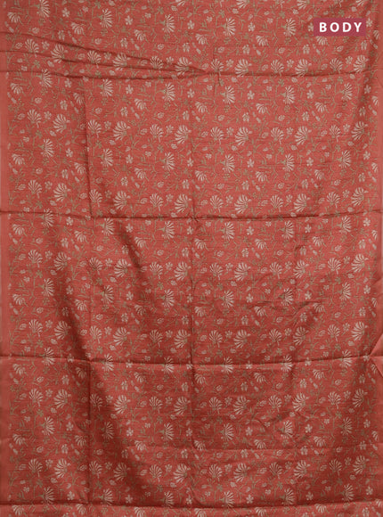 Semi tussar saree rust shade with allover prints and zari woven piping border